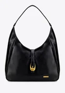 Torebki damskie - Shopperka z imitacji skóry z dekoracyjnym paskiem czarna - miniaturka - grafika 1