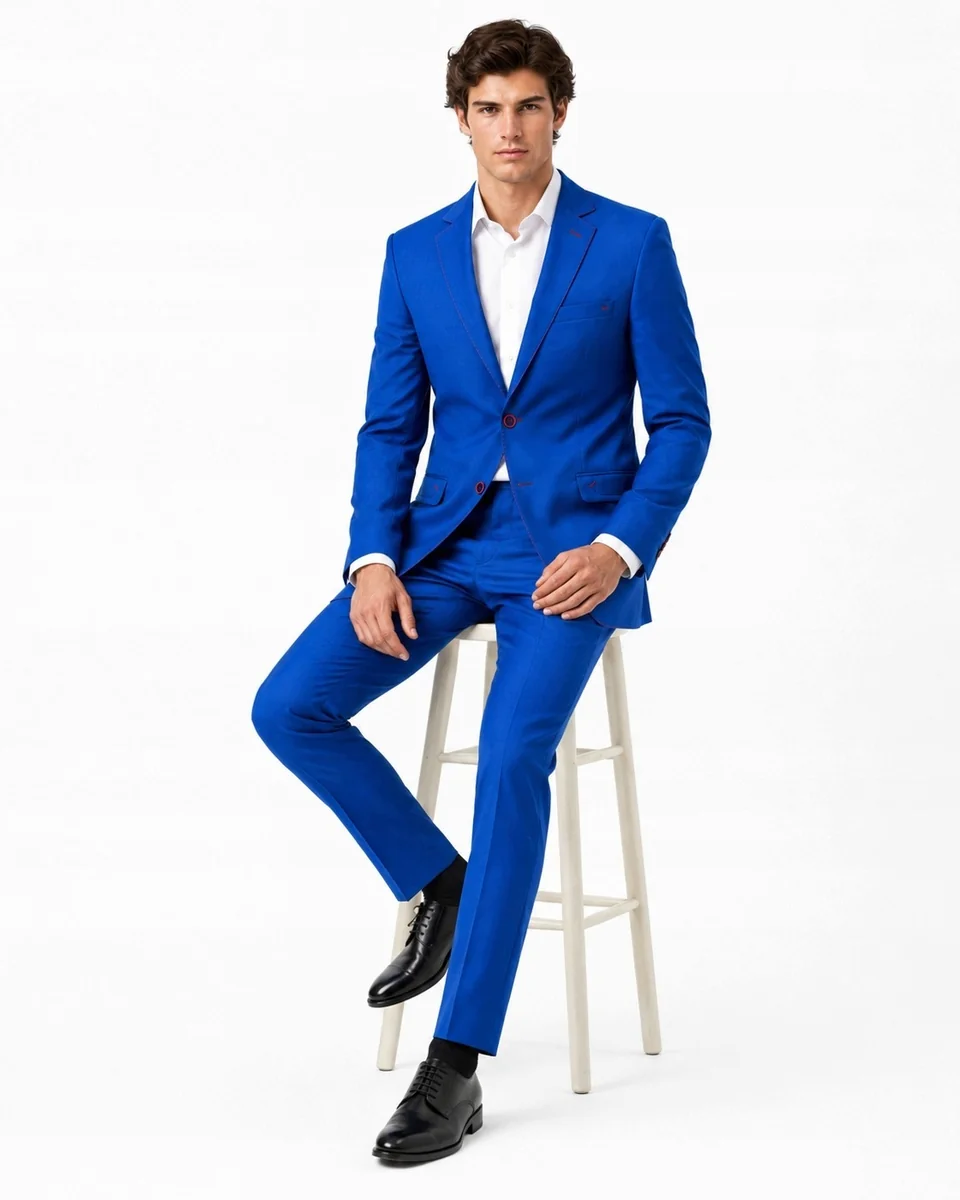 GARNITUR MĘSKI NIEBIESKI W NIEBIESKĄ LINIE SLIM FIT 46/170