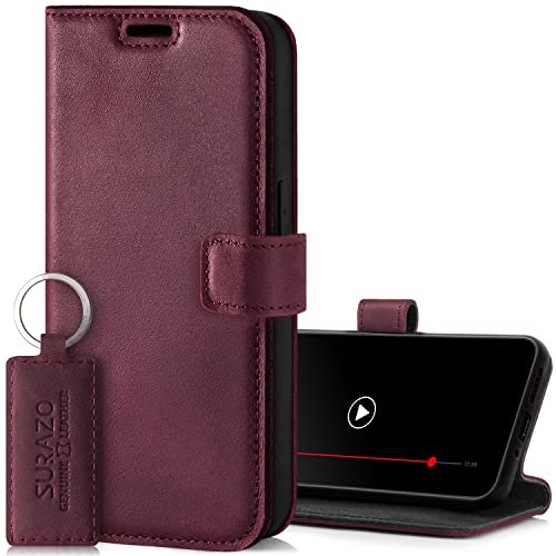 SURAZO Etui na telefon komórkowy Samsung Galaxy A35 ze skóry – składane etui ochronne z prawdziwej skóry [magnes, przegródka na karty, ochrona RFID, funkcja stojaka] Etui z klapką z klapką, skórzane