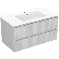 Szafki łazienkowe - Mexen Rivel szafka łazienkowa 90 cm z umywalką Otis, 2 szuflady, ryflowana , szara mat/biała mat - 91A20-09047-2-BFF62-W18M01 - miniaturka - grafika 1