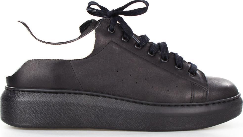Estetino Sneakersy skórzane z białą wstawką czarne Sempre-40