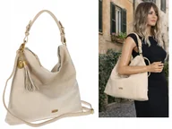 Torebki damskie - Torebka Damska Listonoszka Worek Shopper Torba na Ramię CC3151 Beżowa - miniaturka - grafika 1