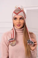 Czapki damskie - Czapka damska Kesi Eunika beżowo-czerwona uniwersalna - miniaturka - grafika 1