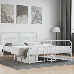 Metalowa rama łóżka z wezgłowiem i zanóżkiem, biała, 180x200 cm Lumarko! - Łóżka - miniaturka - grafika 1