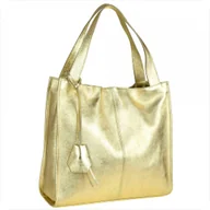 Torebki damskie - Duża torebka włoska shopper bag złota metaliczna skóra naturalna - miniaturka - grafika 1