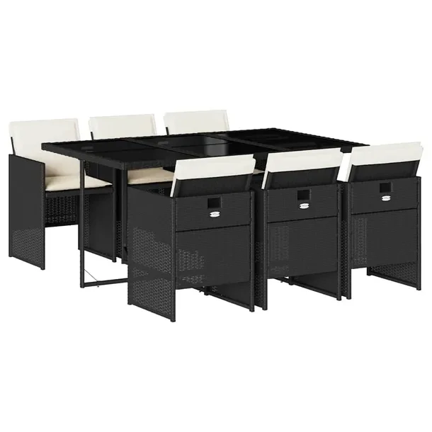 Zestaw mebli ogrodowych czarny rattan PE, stół 165x106x73 cm, krzesła 50
