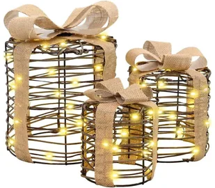 vidaXL Dekoracja Pudełka Prezentowego 3 pcs Ciepła biel rattan - Ozdoby bożonarodzeniowe - miniaturka - grafika 1