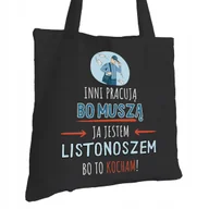 Torby i wózki na zakupy - Torba Bawełniana dla Listonosza Czarna Na Prezent ekologiczna Trwały Nadruk - miniaturka - grafika 1