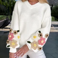 Bluzki damskie - TEMU Bluzka z Dekoltem w Serek, Kolorowe Bloki i Trójwymiarowymi Rękawami Lampionowymi – Uniwersalna Bluza - miniaturka - grafika 1