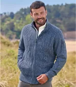 Bluzy męskie - Trykotowy kardigan podszyty polarem Mężczyzna Atlas For Men - Kolor : Granatowy - Rozmiar : 4XL - miniaturka - grafika 1