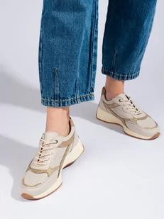 Skórzane beżowe sneakersy na platformie Shelovet - Sneakersy damskie - miniaturka - grafika 2