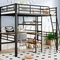 Łóżka dla dzieci i młodzieży - Łóżko antresola 90x200cm - z biurkiem i półkami do przechowywania - Czarne - miniaturka - grafika 1