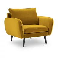 Fotele - Żółty aksamitny fotel z czarnymi nogami Kooko Home Lento - miniaturka - grafika 1