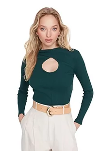 Trendyol Damska damska dopasowana bodycon stójka dzianinowa bluzka koszula, szmaragdowa zieleń, L, zieony (Szmaragdowa zieleń), L - Body - miniaturka - grafika 1