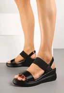 Sandały damskie - Czarne Sandały na Koturnie w Klasycznym Stylu Ravisoria - miniaturka - grafika 1