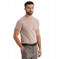 Koszulki męskie - Klasyczny T-shirt męski 100% bawełna piaskowy basic OM-TSBS-0236 V11 r. L - miniaturka - grafika 1