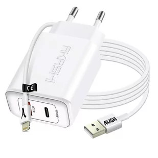 Ładowarka ścienna USB – USB-C 20W PD Q 3.0 z kablem Lightning Akashi White - Ładowarki do telefonów - miniaturka - grafika 1