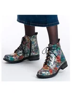 Botki damskie - Botki skórzane - wzór w kolorowe kwiaty (7190) - miniaturka - grafika 1