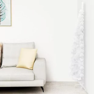 vidaXL Smukła choinka połówka ze stojakiem, sztuczna, biała, 150 cm - Choinki - miniaturka - grafika 1