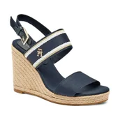 Sandały damskie - Tommy Hilfiger Sandały WEBBING HIGH WEDGE | z dodatkiem skóry - miniaturka - grafika 1