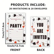 Inne - TEMU Zestaw 20 Dwustronnych Zaproszeń na Urodziny z Kopertami, Temat w Las Vegas, Wzór do Samodzielnego Wypełnienia, Idealne na Uroczystości Dla - miniaturka - grafika 1