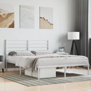 vidaXL Metalowa rama łóżka z wezgłowiem, biała, 150x200 cm - Inne meble do sypialni - miniaturka - grafika 1