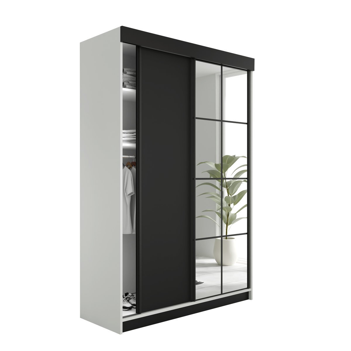 SZAFA PRZESUWNA FARO - 167x205x59cm - Biały i Czarny