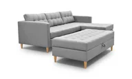 Narożniki - 3xEliving narożnik MALORY - nowoczesna rozkładana sofa z podnóżkiem, w kolorze jasnoszarym, drewniane nóżki, otomana może być zamontowana po obu stronach, szerokość 220 cm, 6 opcji kolorystycznych - miniaturka - grafika 1
