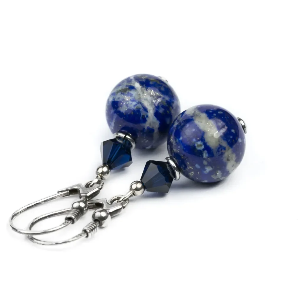 Kolczyki Lapis Lazuli 12mm, Swarovski bicone, srebro 925 oksydowane / JG. Projekt