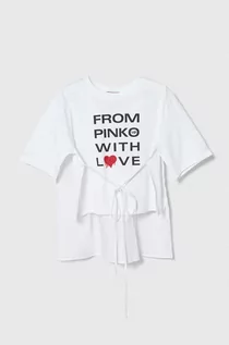Koszulki dla dziewczynek - Pinko Up t-shirt dziecięcy kolor biały - grafika 1