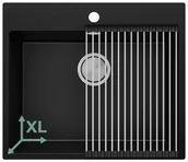 Zlewozmywaki - Zlewozmywak granitowy jednokomorowy Nablatowy bez ociekacza Czarny Ryga 60. Baterie kuchenne i syfon do wyboru. Primagran - miniaturka - grafika 1