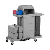 Wózki serwisowe - ulsonix Wózek do sprzątania worek na pranie zamykany schowek 2 wiadra 2 podwójne pudełka - miniaturka - grafika 1