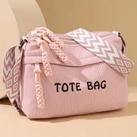 Torebki damskie - TEMU Damska Torba Tote z Sztruksu z Regulowanym Paskiem na Ramię/Przez Ramię, Duża Pojemność, Wielokieszeniowa Torebka na Codzienny Dojazd, Podróże, - miniaturka - grafika 1