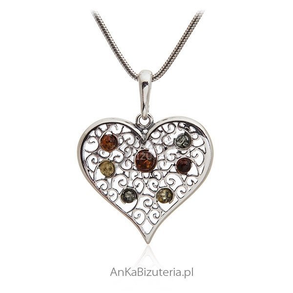ankabizuteria.pl Zawieszka srebrna serce z bursztynu