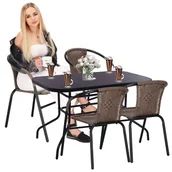 Meble ogrodowe - Komplet mebli ogrowowych stół prostokątny 120 x 70 cm krzesła metalowe 4 szt. zestaw na balkon czarno-brązowy - miniaturka - grafika 1