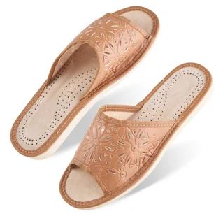 Góralskie skórzane damskie klapki domowe slippers r. 36 - Kapcie damskie - miniaturka - grafika 1