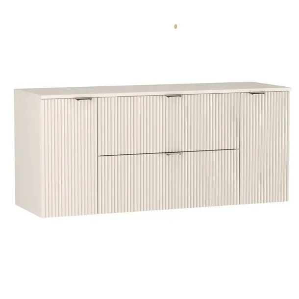 Kaszmirowa Szafka Łazienkowa z Blatem 140cm Ryflowane Fronty