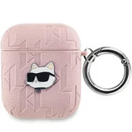 Akcesoria do słuchawek - Etui Karl Lagerfeld Monogram Choupette Head na AirPods 1 / 2 - różowe - miniaturka - grafika 1