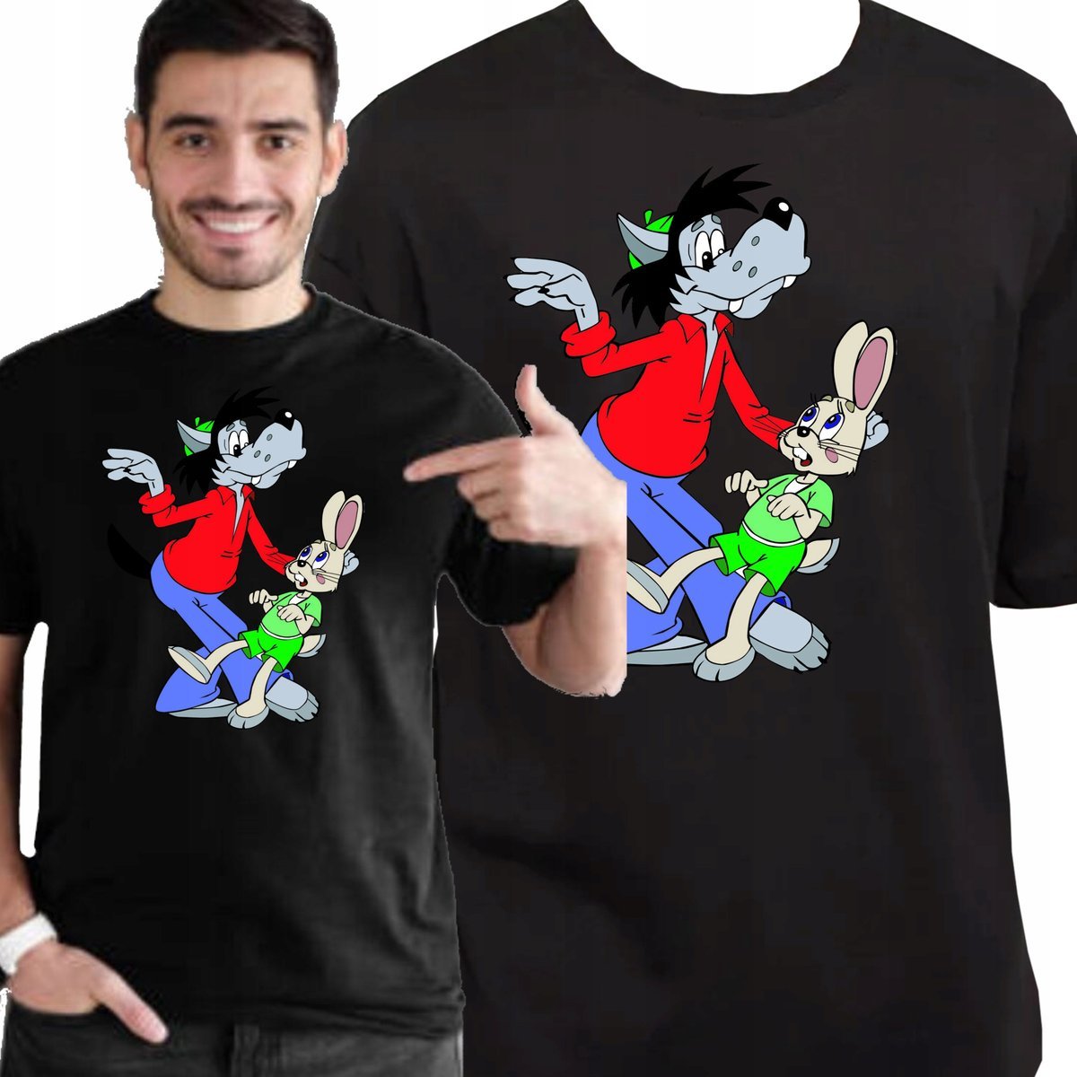 ŚMIESZNA KOSZULKA WILK I ZAJĄC NU POGODI JAKOŚĆ PREMIUM XXL 3451 CZARNA