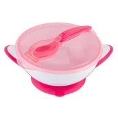 Zestawy naczyń dla dzieci - BabyOno 1063/03 MISECZKA Z PRZYSSAWKĄ I ŁYŻECZKĄ RÓŻOWO-BIAŁA BabyOno 65555-uniw - miniaturka - grafika 1