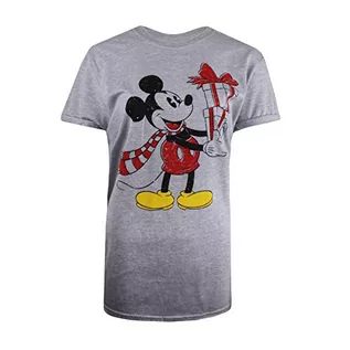 Koszulki i topy damskie - Disney Damska koszulka świąteczna Mickey, Szary (szary wrzosowy Hgy), L - grafika 1