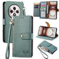 Portfele - Foxdock Etui z klapką do skórzanego etui OPPO Reno 12F Odporny na wstrząsy portfel na zamek błyskawiczny Love Zielony - miniaturka - grafika 1