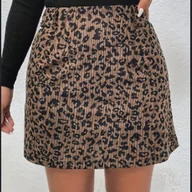 Spódnice - TEMU Damska spódnica polarowa w panterkę - Krótka, codzienna, z brązowym i zwierzęcym nadrukiem, moda wiosna//jesień, bez paska, strój codzienny, - miniaturka - grafika 1