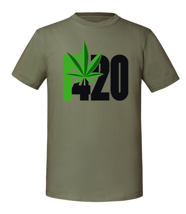 Męska koszulka z nadrukiem - 420 v2 - Olive L