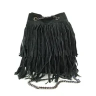 Torebki damskie - Zamszowa Listonoszka Worek Frędzle Włoska Skórzana Czarna Torebka Wl45N - miniaturka - grafika 1