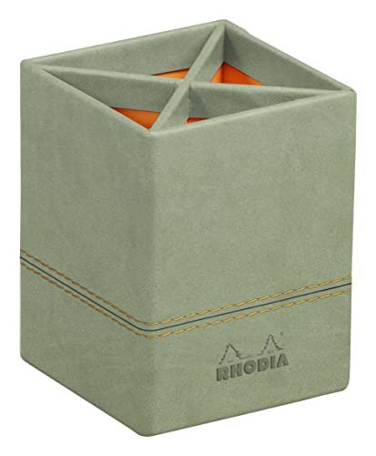 Rhodia 194531C - Pojemnik na długopisy 8x11cm, elegancka sztuczna skóra, przybornik na biurko, na długopisy, pędzle i ołówki, 1 sztuka, kolor seledynowy
