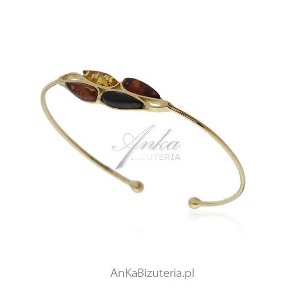 ankabizuteria.pl Piękna bransoletka srebrna pozłacana z bursztynem