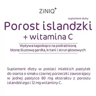 TITLIS SPÓŁKA Z OGRANICZONĄ ODPOWIEDZIALNOŚCIĄ ZINIQ Porost islandzki + Witamina C 36 pastylek do ssania - Witaminy i minerały - miniaturka - grafika 3