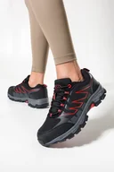 Botki damskie - Czarne buty trekkingowe damskie sznurowane z czerwonymi dodatkami softshell Casu B2113-4-38 - miniaturka - grafika 1