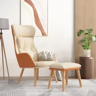 Fotele - Lumarko Fotel z podnóżkiem, kremowy, obity sztuczną skórą i tkaniną - miniaturka - grafika 1